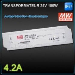Transformateur  Meanwell 100W 24V class 2 IP67